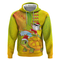 Hawaiian Mango Mele Kalikimaka Zip Hoodie Santa Claus Surfing with Turtle Mango Christmas