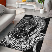 Hawaiian Turtle and Shark Area Rug Kakau Tribal with Polynesian Pattern Black Color