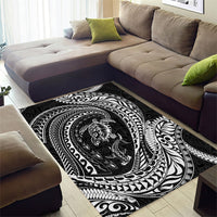 Hawaiian Turtle and Shark Area Rug Kakau Tribal with Polynesian Pattern Black Color
