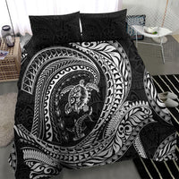 Hawaiian Turtle and Shark Bedding Set Kakau Tribal with Polynesian Pattern Black Color