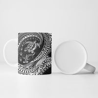 Hawaiian Turtle and Shark Ceramic Mug Kakau Tribal with Polynesian Pattern Black Color