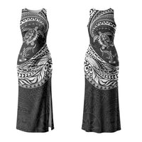 Hawaiian Turtle and Shark Couples Matching Tank Maxi Dress and Hawaiian Shirt Kakau Tribal with Polynesian Pattern Black Color
