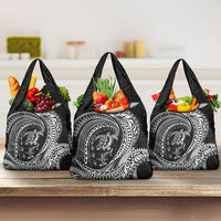 Hawaiian Turtle and Shark Grocery Bag Kakau Tribal with Polynesian Pattern Black Color