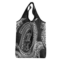 Hawaiian Turtle and Shark Grocery Bag Kakau Tribal with Polynesian Pattern Black Color
