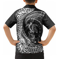 Hawaiian Turtle and Shark Hawaiian Shirt Kakau Tribal with Polynesian Pattern Black Color