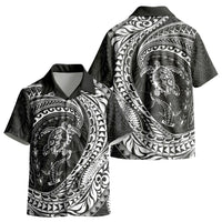 Hawaiian Turtle and Shark Kid Hawaiian Shirt Kakau Tribal with Polynesian Pattern Black Color