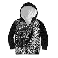 Hawaiian Turtle and Shark Kid Hoodie Kakau Tribal with Polynesian Pattern Black Color