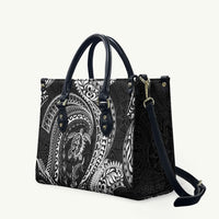 Hawaiian Turtle and Shark Leather Bag Kakau Tribal with Polynesian Pattern Black Color