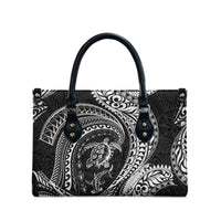 Hawaiian Turtle and Shark Leather Bag Kakau Tribal with Polynesian Pattern Black Color