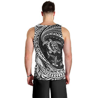 Hawaiian Turtle and Shark Men Tank Top Kakau Tribal with Polynesian Pattern Black Color