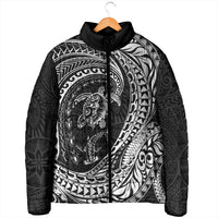 Hawaiian Turtle and Shark Padded Jacket Kakau Tribal with Polynesian Pattern Black Color