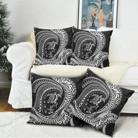 Hawaiian Turtle and Shark Pillow Cover Kakau Tribal with Polynesian Pattern Black Color