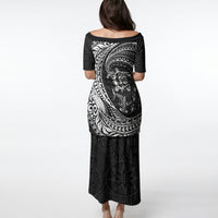 Hawaiian Turtle and Shark Puletasi Kakau Tribal with Polynesian Pattern Black Color
