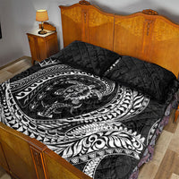 Hawaiian Turtle and Shark Quilt Bed Set Kakau Tribal with Polynesian Pattern Black Color