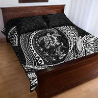 Hawaiian Turtle and Shark Quilt Bed Set Kakau Tribal with Polynesian Pattern Black Color