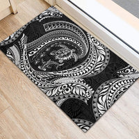 Hawaiian Turtle and Shark Rubber Doormat Kakau Tribal with Polynesian Pattern Black Color