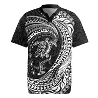 Hawaiian Turtle and Shark Rugby Jersey Kakau Tribal with Polynesian Pattern Black Color