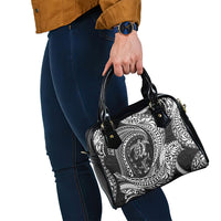 Hawaiian Turtle and Shark Shoulder Handbag Kakau Tribal with Polynesian Pattern Black Color