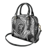 Hawaiian Turtle and Shark Shoulder Handbag Kakau Tribal with Polynesian Pattern Black Color