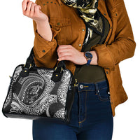 Hawaiian Turtle and Shark Shoulder Handbag Kakau Tribal with Polynesian Pattern Black Color