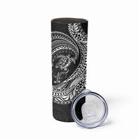 Hawaiian Turtle and Shark Skinny Tumbler Kakau Tribal with Polynesian Pattern Black Color