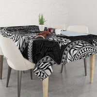 Hawaiian Turtle and Shark Tablecloth Kakau Tribal with Polynesian Pattern Black Color