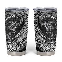 Hawaiian Turtle and Shark Tumbler Cup Kakau Tribal with Polynesian Pattern Black Color