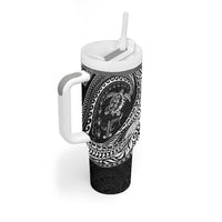 Hawaiian Turtle and Shark Tumbler With Handle Kakau Tribal with Polynesian Pattern Black Color