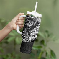 Hawaiian Turtle and Shark Tumbler With Handle Kakau Tribal with Polynesian Pattern Black Color