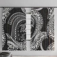 Hawaiian Turtle and Shark Window Curtain Kakau Tribal with Polynesian Pattern Black Color