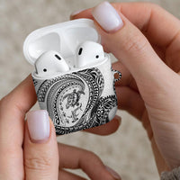 Hawaiian Turtle and Shark AirPods Case Kakau Tribal with Polynesian Pattern White Color