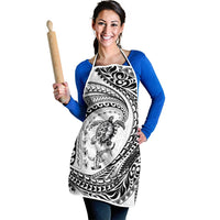 Hawaiian Turtle and Shark Apron Kakau Tribal with Polynesian Pattern White Color