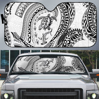 Hawaiian Turtle and Shark Auto Sun Shade Kakau Tribal with Polynesian Pattern White Color