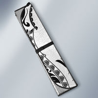 Hawaiian Turtle and Shark Auto Sun Shade Kakau Tribal with Polynesian Pattern White Color