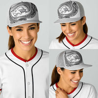 Hawaiian Turtle and Shark Baseball Net Cap Kakau Tribal with Polynesian Pattern White Color
