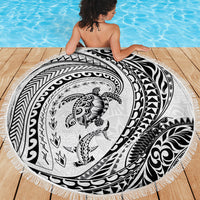 Hawaiian Turtle and Shark Beach Blanket Kakau Tribal with Polynesian Pattern White Color
