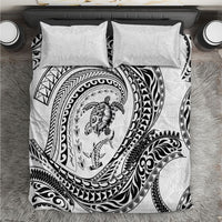 Hawaiian Turtle and Shark Bedding Set Kakau Tribal with Polynesian Pattern White Color