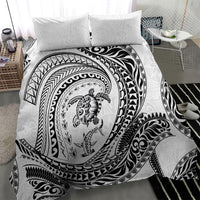 Hawaiian Turtle and Shark Bedding Set Kakau Tribal with Polynesian Pattern White Color