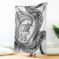 Hawaiian Turtle and Shark Blanket Kakau Tribal with Polynesian Pattern White Color