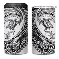Hawaiian Turtle and Shark 4 in 1 Can Cooler Tumbler Kakau Tribal with Polynesian Pattern White Color