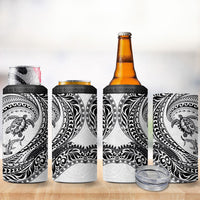 Hawaiian Turtle and Shark 4 in 1 Can Cooler Tumbler Kakau Tribal with Polynesian Pattern White Color