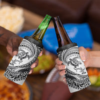 Hawaiian Turtle and Shark 4 in 1 Can Cooler Tumbler Kakau Tribal with Polynesian Pattern White Color