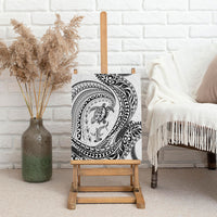 Hawaiian Turtle and Shark Canvas Wall Art Kakau Tribal with Polynesian Pattern White Color