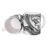 Hawaiian Turtle and Shark Ceramic Mug Kakau Tribal with Polynesian Pattern White Color