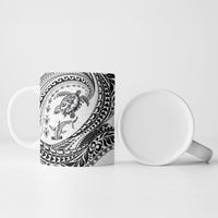 Hawaiian Turtle and Shark Ceramic Mug Kakau Tribal with Polynesian Pattern White Color