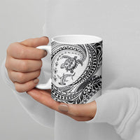 Hawaiian Turtle and Shark Ceramic Mug Kakau Tribal with Polynesian Pattern White Color