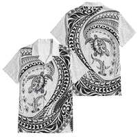 Hawaiian Turtle and Shark Family Matching Puletasi and Hawaiian Shirt Kakau Tribal with Polynesian Pattern White Color