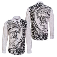Hawaiian Turtle and Shark Family Matching Puletasi and Hawaiian Shirt Kakau Tribal with Polynesian Pattern White Color
