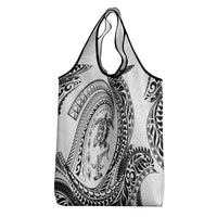 Hawaiian Turtle and Shark Grocery Bag Kakau Tribal with Polynesian Pattern White Color