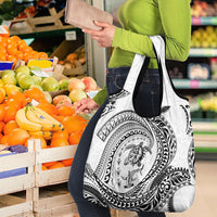 Hawaiian Turtle and Shark Grocery Bag Kakau Tribal with Polynesian Pattern White Color